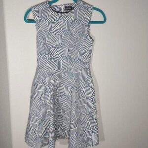 Kate Spade Saturday Geometric Lines Fit And Flare Dress Blue/White Size 00
